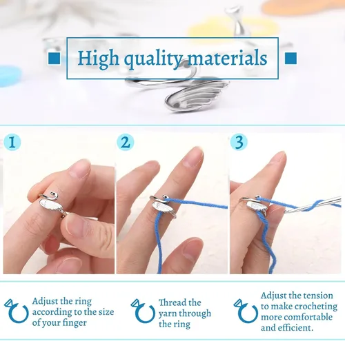 Miniatura 4 de 11 Piezas Anillos de Ganchillo, Anillos de Tensión de Tejido Ajustables, Anillos de Hilo con Bucle para Dedos, Anillo de Ganchillo para Dedo, Guía