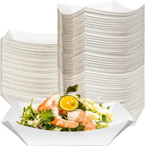 Miniatura 10 de Paquete de 180 bandejas desechables de papel kraft de 1/2 libra, pequeñas bandejas de papel ecológico para llevar, botes de servir alimentos, mini