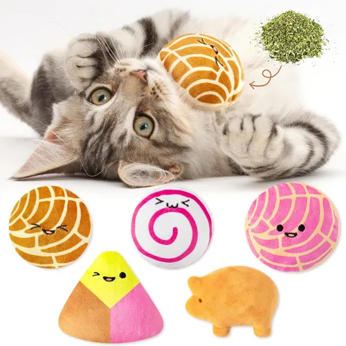 Miniatura 13 de L1rabe Goldfish - Juguetes de peluche para gatos – 5P Día de apreciación del gato negro colorido en forma de pez, juguetes divertidos para mascotas