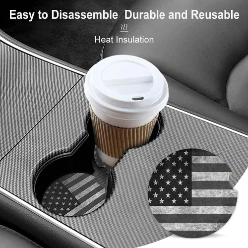Miniatura 4 de Portavasos absorbentes con la bandera estadounidense negra y gris, juego de posavasos de cerámica para mujeres y hombres, 2.56 pulgadas (2 unidades)