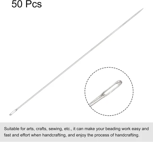 Miniatura 3 de uxcell 50 agujas de abalorios finas, finas, largas, rectas para bordar, hilos de bordado, acero inoxidable, 3.15 pulgadas, 0.016 in de diámetro