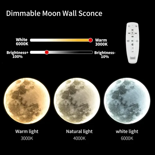Miniatura 2 de QIYIMEILUX - Lámpara de pared de luna regulable con enchufe moderno LED con control remoto de 9.5 pulgadas y 15 W, lámpara de pared negra para Negro