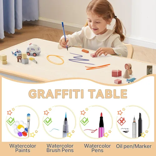Miniatura 4 de GITAWUSA Juego de mesa y sillas de estudio para niños, juego de mesa y sillas para niños de 3 a 8 años, escritorio de graffiti (madera)