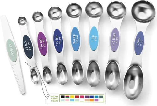 Miniatura 30 de Spring Chef Juego de 8 cucharas magnéticas de medición de acero inoxidable con nivelador, juego de cucharaditas y cucharas de mesa de doble cara
