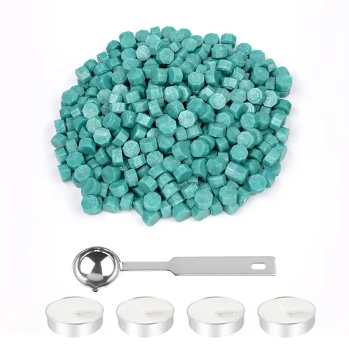 Miniatura 12 de NACHLYNN 600 cuentas de cera de sellado octágono, cuentas de sello de cera blanca con 1 cuchara de fusión y 4 velas de té para tarjetas