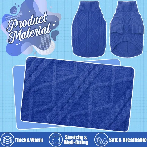 Miniatura 2 de Emust Suéter trenzado pequeño, trajes cálidos para otoño e invierno, trajes cálidos para perros pequeños y medianos, color azul rey, talla XXL