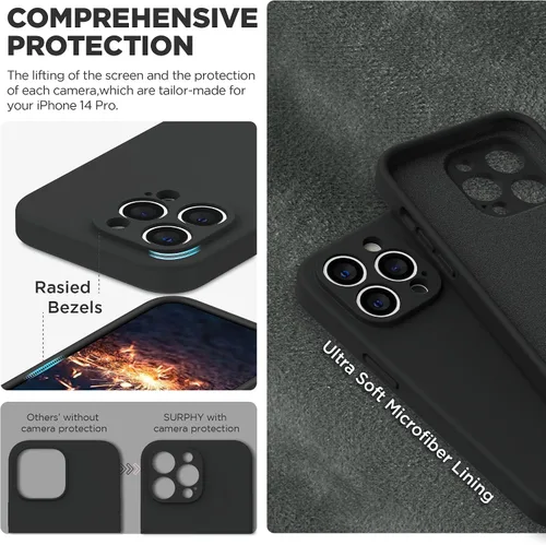 Miniatura 4 de SURPHY Funda diseñada para iPhone 14 Pro con protector de pantalla, (protección de cámara y forro de microfibra suave), funda de silicona líquida