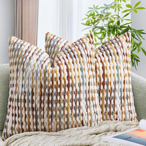 Miniatura 23 de AmHoo Juego de 2 fundas de almohada decorativas de chenilla estilo bohemio, funda de almohada con borlas para sofá, cama, dormitorio, sala de estar