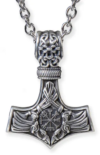 Miniatura 75 de Viking Thors Hammer Necklace Pendant - Vegvisir Aegishjalmur Helm of Awe Raven Huginn Muninn Pendant Necklace Amulet Talisman - Thor Necklace