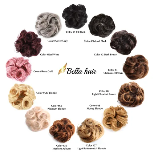 Miniatura 6 de Bella Hair - Rodete de extensión de cabello 100 % humano para banda elástica, extensión de cola de caballo ondeada, rizada o desordenada #4 café