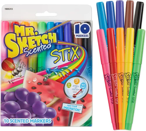 Mr. Sketch marcadores Stix perfumados, punta fina, colores surtidos, 10 unidades - Divertido para niños, despierta la creatividad, regalo de