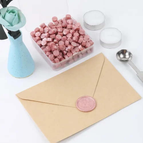 Miniatura 2 de Juego de 300 cuentas de cera de sellado de oro rosa para sello de cera con velas y cuchara de fusión, perfecto para tarjetas de Navidad, sobres