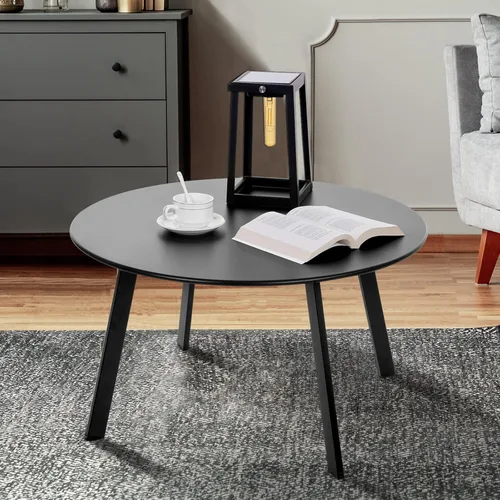 Miniatura 2 de Mesa de centro para patio, mesa redonda de acero de metal para exteriores, resistente a la intemperie, mesa antioxidante (negro)