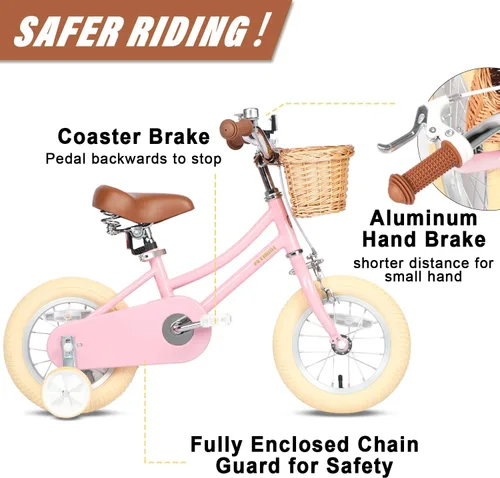 Miniatura 3 de Petimini Bicicleta para niñas con cesta para niños de 2 a 12 años, 12, 14, 16, 18, 20 pulgadas, con campana y ruedas de entrenamiento, varios
