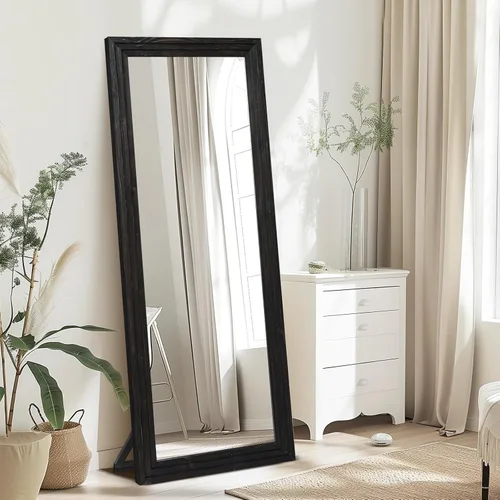Miniatura 3 de Espejo de longitud completa de 65 x 22 pulgadas con marco de madera maciza para piso con soporte para colgar, poner de pie o apoyar contra la pared