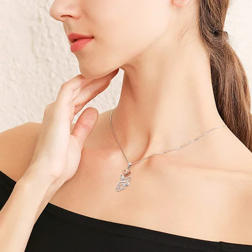 Miniatura 2 de Collar de plata de ley con flores de rosa, aretes, oro rosa con texto en inglés "I Love You Forever", regalo de joyería para mujeres y mujeres