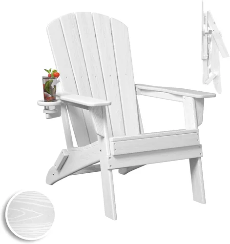 Miniatura 21 de Plawdlik Adirondack Juego de 2 sillas plegables, probadas por SGS, textura de madera con portavasos, polietileno de alta densidad resistente a todo