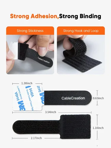 Miniatura 2 de CableCreation Bridas para cables, resistentes correas autoadhesivas con pegamento trasero, correas de gestión de cables, organizador de cables