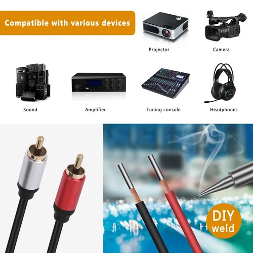Miniatura 3 de HIEbee Cable de altavoz de 1 pie RCA macho conector adaptador a cable desnudo extremo abierto Pigtail Audio Video RCA Cable para amplificador