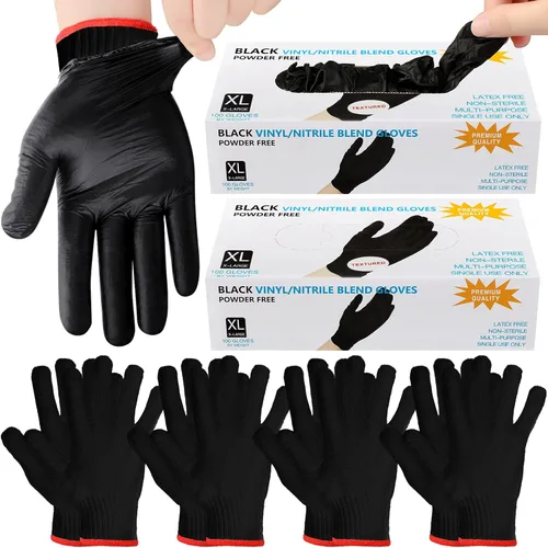 Janmercy 200 guantes desechables de nitrilo para barbacoa con 4 pares de forros de algodón, guantes de limpieza para asar a la parrilla, para carne