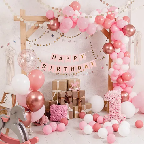 Miniatura 5 de Rubfac Globos rosa pastel, 129 unidades, diferentes tamaños, 18, 12, 10 y 5 pulgadas para arco de guirnalda, decoración de cumpleaños, baby shower