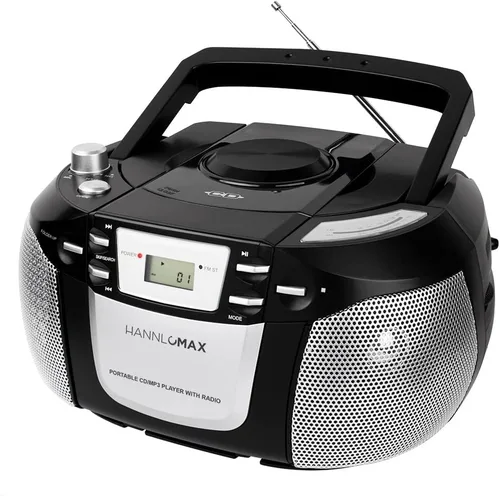 HANNLOMAX HX-331CD Reproductor portátil de CD/MP3, radio AM/FM, pantalla LCD, conector para auriculares, fuente de alimentación dual AC/DC.