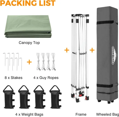 Miniatura 547 de EAGLE PEAK Tienda de campaña desplegable con bolsa de transporte con ruedas, 8 estacas, 4 cuerdas, 4 bolsas de peso, toldo de tienda de campaña