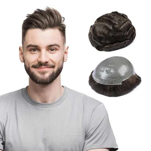 Miniatura 9 de Amiable toupee para hombres 0.001 in ultra suave piel fina para hombre, pieza de cabello humano real para hombres, sistema de reemplazo de cabello