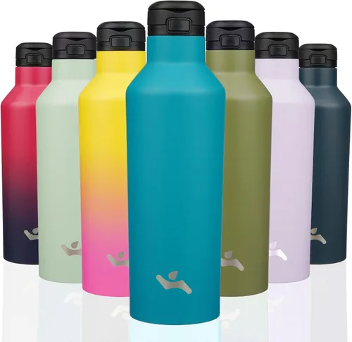 Miniatura 17 de Konokyo - Botella de agua aislada con popote, termo de agua de acero inoxidable de doble pared de 17 onzas con 2 tapas, azul lago