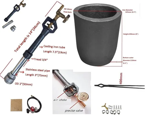 Miniatura 5 de LSMIITTH Horno de fusión de propano de 35.3 lbs para aluminio, oro, plata, cobre, doble quemador 200,000 BTU Kit de fundición de alta eficiencia