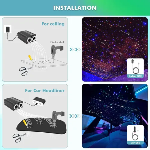 Miniatura 5 de Kit de Luces de Estrella Twinkle Headliner, 1200 Piezas*0.03 pulgadas*9.8 pies Luces de Fibra Óptica de Techo con Efecto de Estrella Fugaz Meteoro