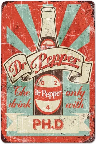 Dr Pepper Bar - Letreros divertidos de hojalata para exteriores, placas de pared vintage, decoración de habitación, decoración de cueva, barra de