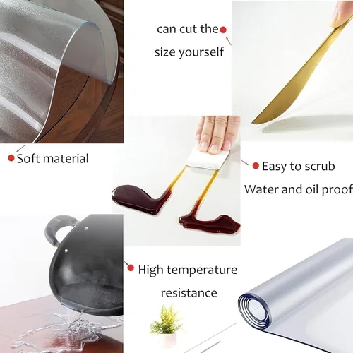 Miniatura 6 de Cubierta de mesa redonda transparente de PVC esmerilado de 0.079 in de grosor, protector impermeable, mantel de plástico, cojín protector de silla