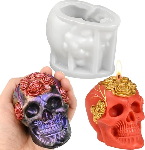Miniatura 15 de Moldes de vela de calavera de Halloween, moldes de mano de fantasma 3D de calavera de silicona para fundición de resina epoxi, moldes para hacer 1