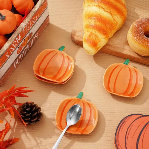 Miniatura 4 de Whaline 4 piezas de soporte para cucharas de cerámica de calabaza, platos de salsa de calabaza Shpaed, plato de café de Acción de Gracias, plato
