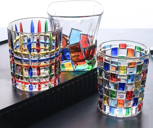 Miniatura 6 de Copas de Bebida Coloridas, Vasos de Agua Pintados a Mano, Vasos de Agua Multicolor, Copas de Vino y Whisky, Vasos de Tumblar (para cubitos de hielo)