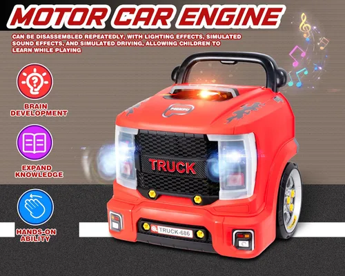 Miniatura 3 de POFJOEQ Juguete interactivo de motor de camión con piezas extraíbles, luces y sonidos, aspirante a joven mecánico, chispa creatividad y habilidades