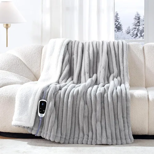 Miniatura 12 de Sealy - Manta eléctrica con calefacción tamaño 50"*60 pulgadas, súper acogedora de pelo sintético a Sherpa reversible con 6 niveles de calefacción