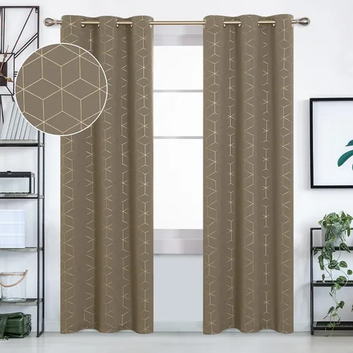 Miniatura 2 de Deconovo Cortinas opacas, aislamiento térmico y reducción de ruido, estampado de lámina de diamante – ojales en la parte superior, 2 paneles, Caqui