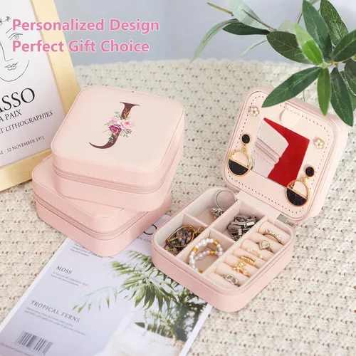 Miniatura 7 de FUNARTY Joyero de viaje con espejo para mujeres y niñas, estuche organizador de joyas, estuche organizador de cumpleaños, regalos de Navidad