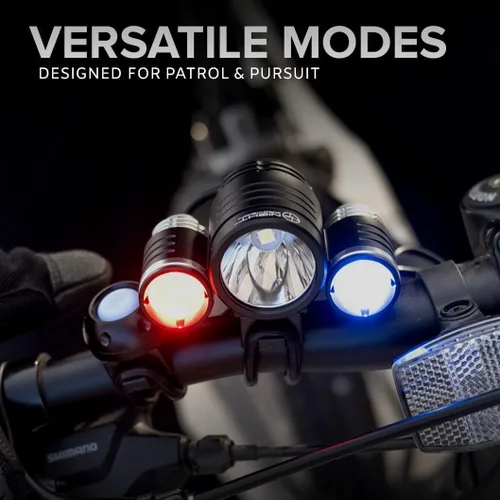 Miniatura 3 de PS1200 Luz delantera y OPTIKS 210 trasera para bicicleta de policía, luz estroboscópica roja/azul, recargable, resistente al agua, 5 modos