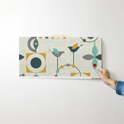 Miniatura 7 de Muestras de papel tapiz para despegar y pegar, diseño de pájaros de mediados de siglo, círculos abstractos modernos de los años 50, papel tapiz