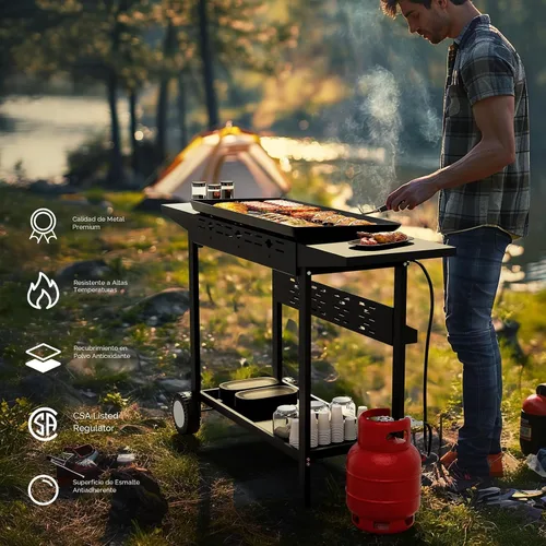 Miniatura 2 de ROVSUN - Parrilla portátil de 4 quemadores de propano con bandeja esmaltada antiadherente, parrilla de gas de 40,000 BTU con encendido electrónico