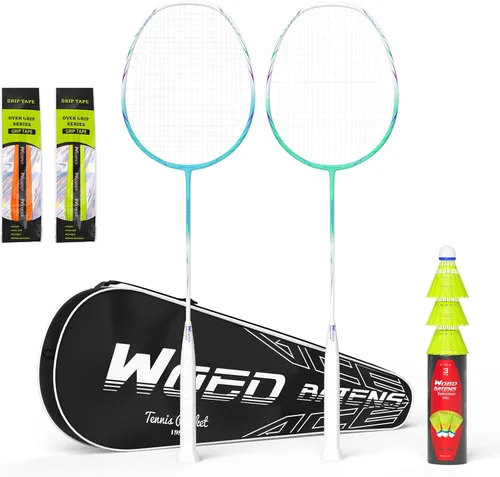 Miniatura 18 de Raquetas de bádminton profesionales de fibra de carbono para patios traseros y gimnasio Paquete de 2 piezas