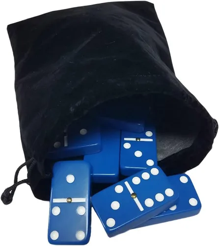 Marion & Co. Dominó Doble Seis 6. Fichas Azules Jumbo Torneo Tamaño Profesional con Giradores en Bolsa de Terciopelo Negro Elegante