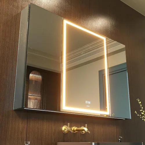 Miniatura 11 de GANPE Gabinete de espejo de medicina para baño con luz LED con enchufes y USBs, luz regulable antivaho y ajuste de color, gabinete de aluminio fácil