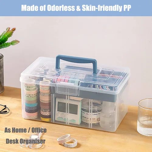 Miniatura 3 de Caja Organizadora de Suministros de Artes y Manualidades de Plástico Transparente Grande con Bandeja Extraíble y Partición y Asa, Caja