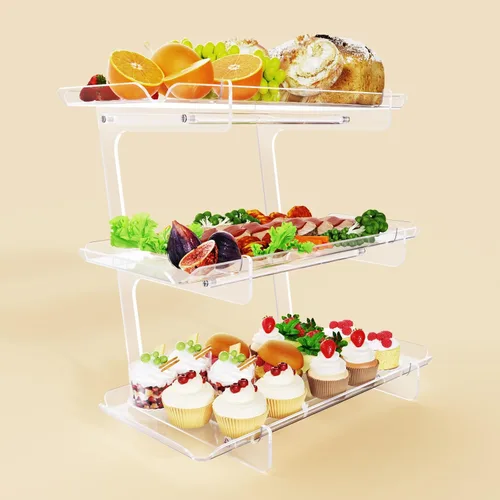 Miniatura 14 de Bakzon Soporte de 3 piezas para cupcakes, juego de mesa de postres de acrílico transparente con patas de soporte de hierro para cumpleaños