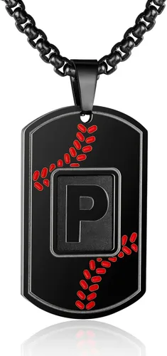 Miniatura 68 de A-Z Collar con etiqueta de perro para hombre, dije de béisbol, cadena de acero inoxidable de 22 + 2 pulgadas, regalo de joyería personalizado