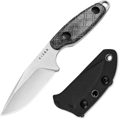 Kizer Muskrat - Cuchillo de hoja fija, 3.15 pulgadas (60.6 in) con patrón de rombos negro, mango de micarta negro, cuchillo EDC para hombres y